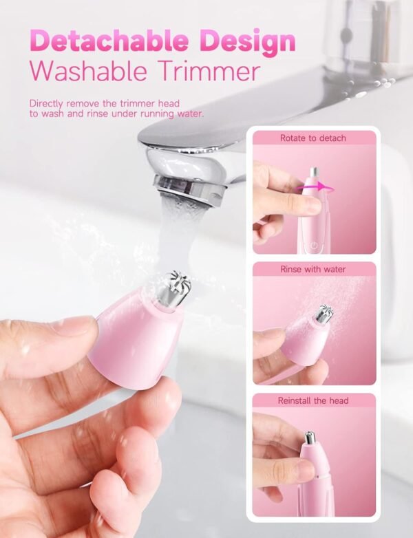 ZORAMI Rechargeable Ear and Nose Hair Trimmer - 2025 Professional Painless Eyebrow & Facial Hair Trimmer for Men Women, Powerful Motor and Dual-Edge Blades for Smoother Cutting Pink - Image 6