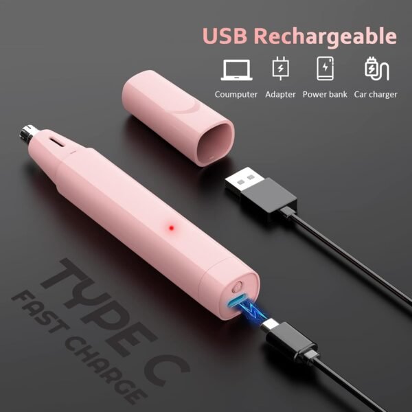 Ear Nose Hair Trimmer for Women, Rechargeable Eyebrow Facial Hair Trimmer, Painless Waterproof Nose Clipper 2023 Professional Dual Blades Face Shaver Pink (Pink) - Image 6