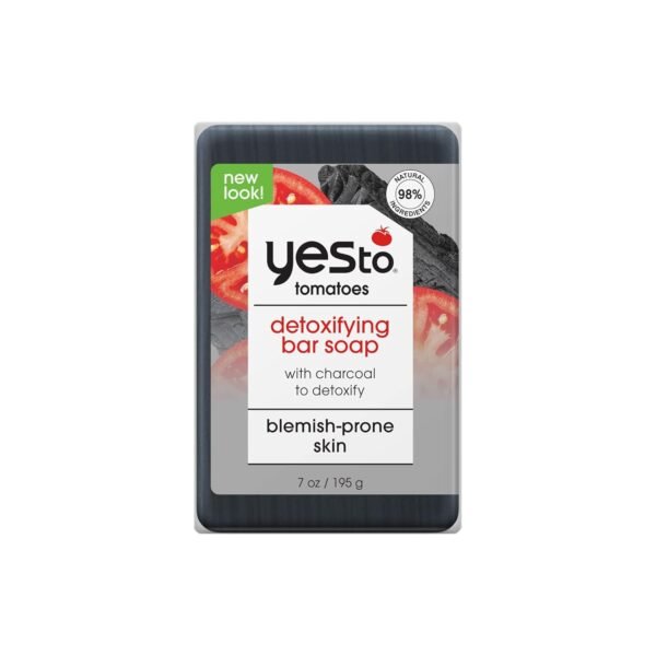 Yes To Tomatoes Detoxifying Charcoal Bar Soap, Exfoliating Acne Face Wash Helps Draw Out Impurities & Deep Clean Pores, With Salicylic Acid and Jojoba Oil, Natural Vegan & Cruelty Free - Image 2