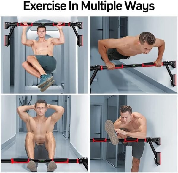 Pull Up Bar - Iwondgym Two-way Support Pullup Bar for Doorway with Dual Security Locking & No Screws, Strength Training Chin up Bar for Home Gym with Level Meter & Adjustable Width, Max Load 880 LBS - Image 8