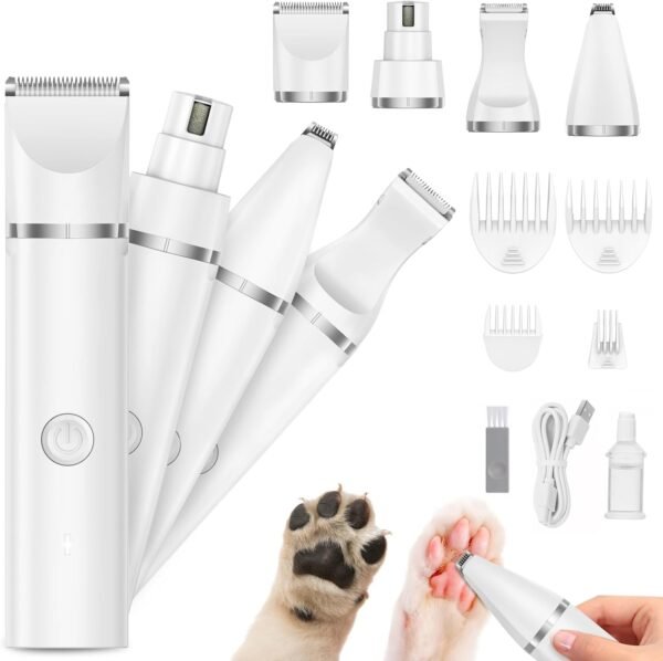 Dog Clippers Grooming Kit, 4 in 1 Cordless Dog Hair Trimmer Pet Grooming Kit Low Noise, Waterproof and Washable, Rechargeable Pet Trimmer Set for Small Dogs & Cats, Paws, Ears, Face, Rump - Image 2