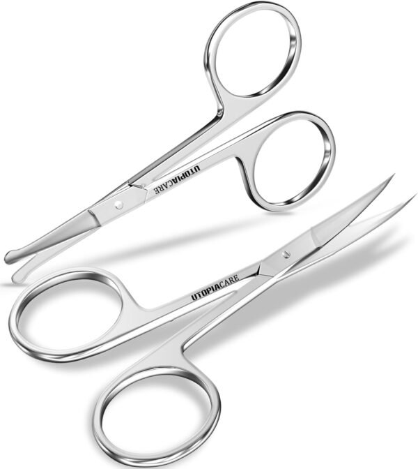 Utopia Care Eyebrow Scissors, Small Scissors for Men and Women - Curved and Rounded Nose Hair Scissors for Grooming Mustache, Beard, Eyelashes, Ear Hair Trimming- Professional Stainless Steel - Silver - Image 2