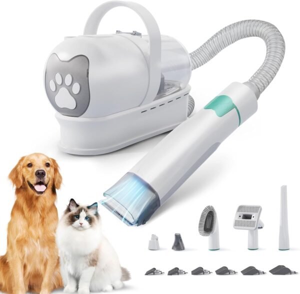 Dog Grooming Kit, Pet Grooming Vacuum with Pet Clipper Nail Grinder, Dog Hair Vacuum with 6 Pet Grooming Tools for Dogs Cats Shedding Grooming (White) - Image 2