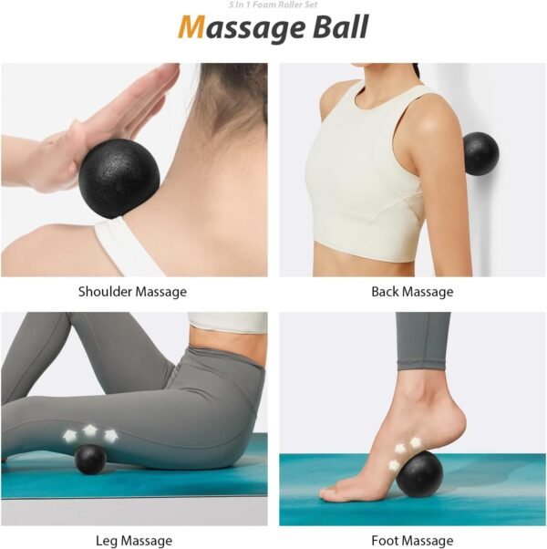 5 in1 Foam Roller Set, Trigger Point Foam Rollers, Massage Roller Stick, Massage Ball, Resistance Band for Deep Muscle Massage Pilates Yoga,Fitness Exercise for Whole Body (Black-Red) - Image 6