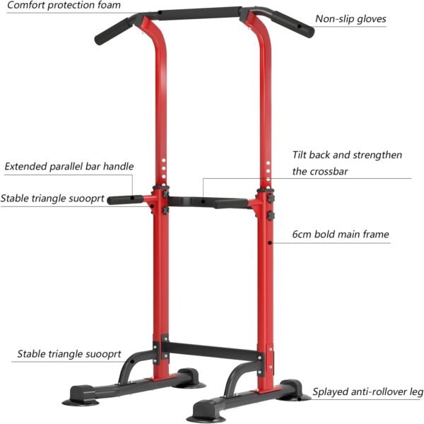 soges Power Tower Pull Up Bar Station, Free Standing Pull Up Rack Dip Station for Home Gym, Height Adjustable Home Strength Training Fitness Workout Equipment - Image 9