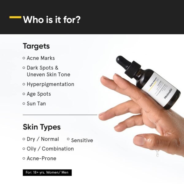 Minimalist 2% Alpha Arbutin Serum for Removing Pigmentation, Acne Marks, Dark Spots, Tanning & Blemishes | For Brighter & Even Tone | For Women & Men | 1 Fl Oz / 30 ml - Image 3