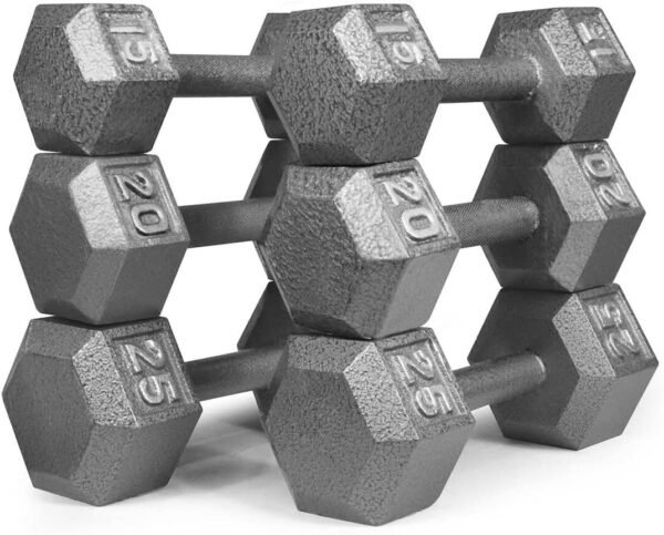 CAPHAUS Cast Iron Solid Hexagon Grey Dumbbell Combo, Strength Training Free Weights for Women and Men, Hand Weights Sold by Set, With or Without Rack Options - Image 2