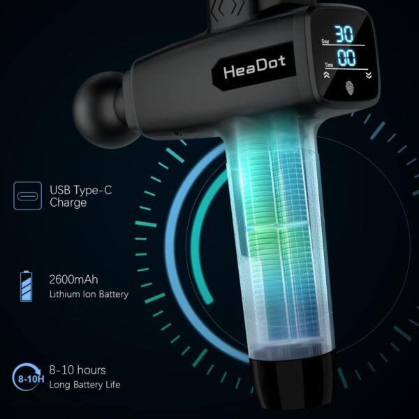 Muscle Massage Gun, Quiet Deep Tissue Percussion Back Neck Head Hammer Massager for Athletes, 30 Speed Level, LCD Touch Screen with 10 Heads, Hand Held Massager (Gray) - Image 6