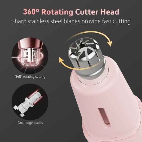 Ear Nose Hair Trimmer for Women, Rechargeable Eyebrow Facial Hair Trimmer, Painless Waterproof Nose Clipper 2023 Professional Dual Blades Face Shaver Pink (Pink) - Image 4