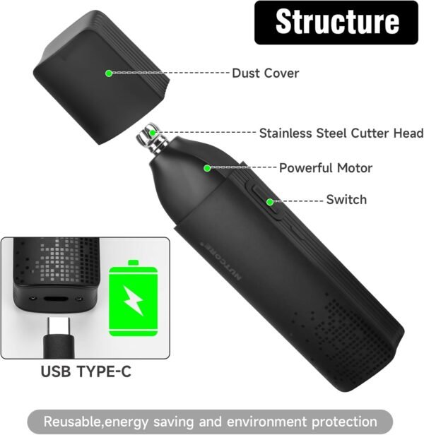 Professional Nose Hair Trimmer for Men, Painless Ear Eyebrow Hair Trimmer Mens Grooming Trimmer Excellent Cutting Power Waterproof Battery Operated Facial Removal Tool - Image 7