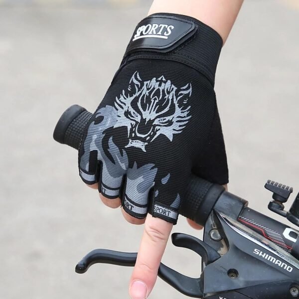 Workout Gloves for Men and Women, Wolf Head Half-Finger Riding Gloves: Non-Slip, Sun-Protective & Breathable for Summer Sports - Image 3