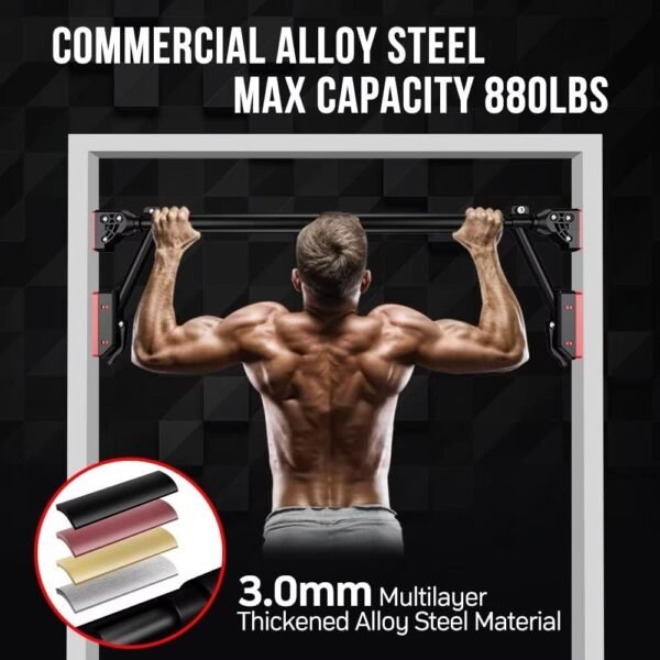Pull Up Bar - Iwondgym Two-way Support Pullup Bar for Doorway with Dual Security Locking & No Screws, Strength Training Chin up Bar for Home Gym with Level Meter & Adjustable Width, Max Load 880 LBS - Image 3