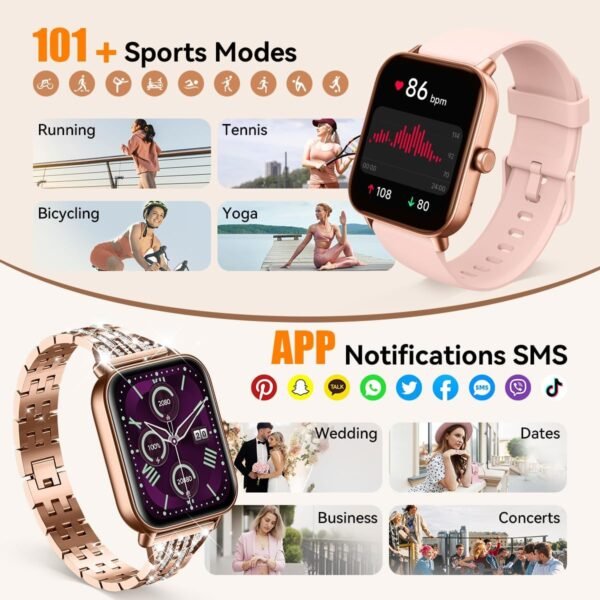 Gydom Smart Watch for Women with Diamond Jewelry Watchband, Alexa Built-in, IP68 Waterproof Fitness Tracker with Bluetooth Call, 1.8" Smartwatch with Heart Rate/SpO2/Sleep Monitor, 101+ Sports Mode - Image 4