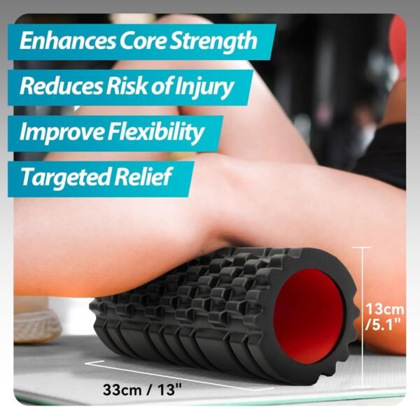Foam Roller for Deep Tissue Massager, 13" High Density Exercise Patented Roller for Muscle Massage and Myofascial Trigger Point Release Back Roller for Fitness, Yoga and Pilates (Black) - Image 4