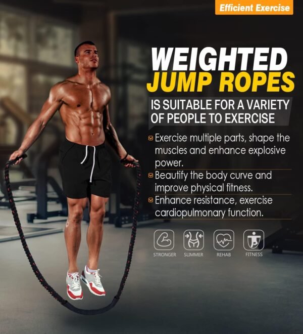 Weighted Jump Rope for Fitness - 9.8ft Heavy Battle Ropes for Exercise, 3LB Workout Rope for Women & Men, Skipping Rope For Gym Training, Home Workout - Image 6