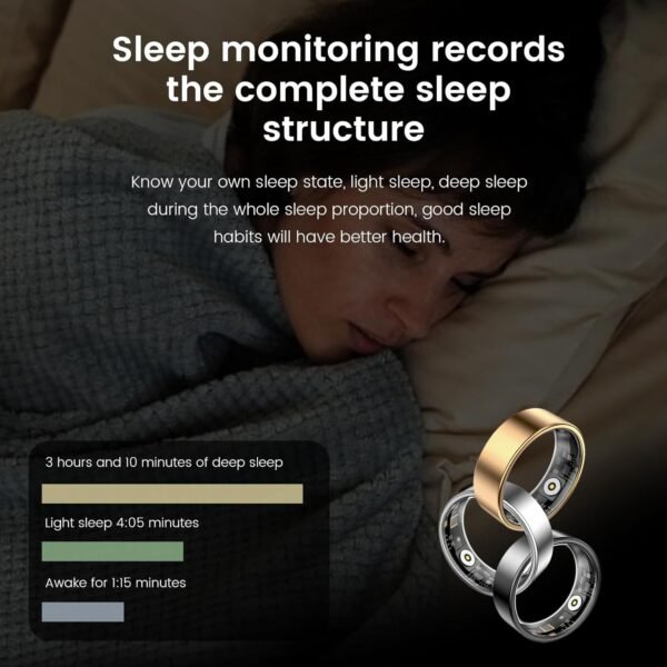 Smart Ring Health Tracker, Sleep&Exercise Monitor Heart Rate,Blood Oxygen,Fitness Trackers for Man&Women -Long Lasting Batteries,Waterproof Sleep Tracking Wearable (Black, 11) - Image 3