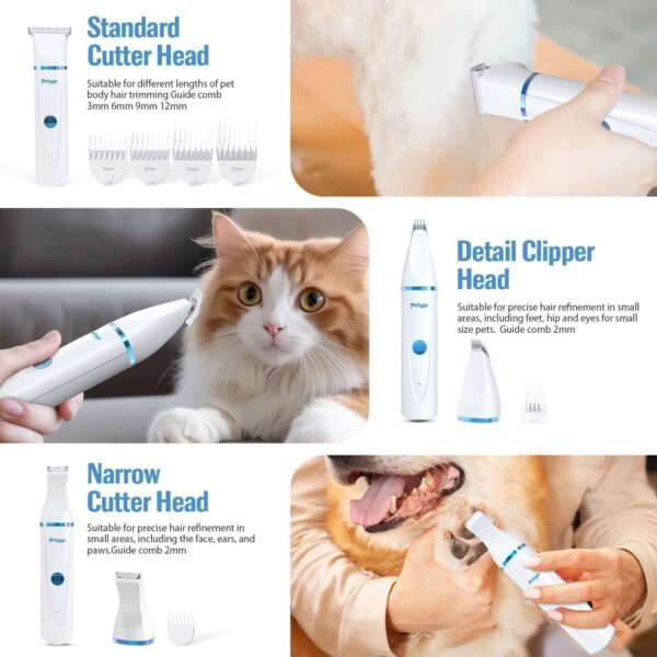 3-in-1 Dog Grooming Clippers Kit - Rechargeable Low Noise Pet Trimmer Set with Paw Trimmer, Cordless Nail Grinder, Shaver for Small Dogs & Cats - Includes 4 Guide Combs & USB Cable - Image 4