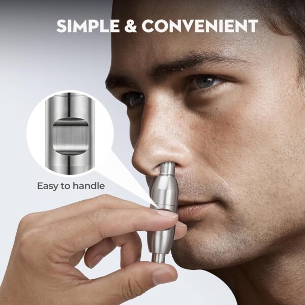Nose Hair Trimmer for Men, Ear Hair Trimmer, Portable Removal Grooming Kit, Manual, Waterproof, Painless, Silver - Image 4