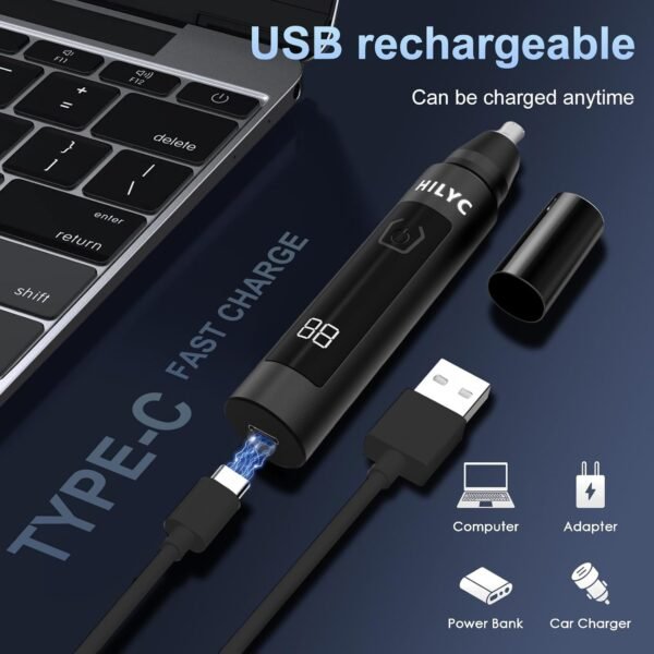 Ear and Nose Hair Trimmer, USB Rechargeable, Painless, for Eyebrow and Facial Hair, Men and Women，Electric Waterproof Facial Hair Remover Epilator Shaver with Dual Edge Blades for Easy Cleansing - Image 5