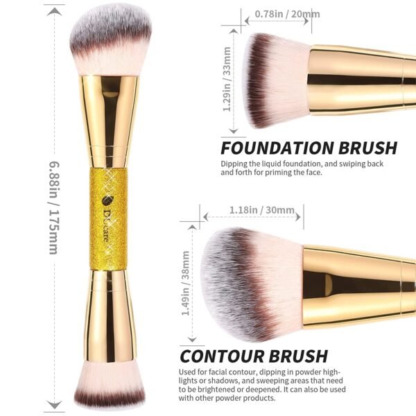 DUcare Foundation Brush Contour Bronzer Makeup Brush Double Ended Self Tanner Brush Sculpting Brush for Blending Liquid Powder Concealer Cream Cosmetics Blush Buffe - Image 4