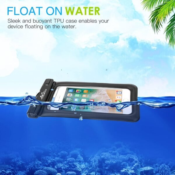 MoKo Floating Waterproof Phone Pouch Holder, Floatable Phone Case Dry Bag with Lanyard Armband Compatible with iPhone 14 13 12 11 Pro Max X/Xr/Xs Max,8/7/SE 3,Samsung S21/S10/S9/S8, Black - Image 3