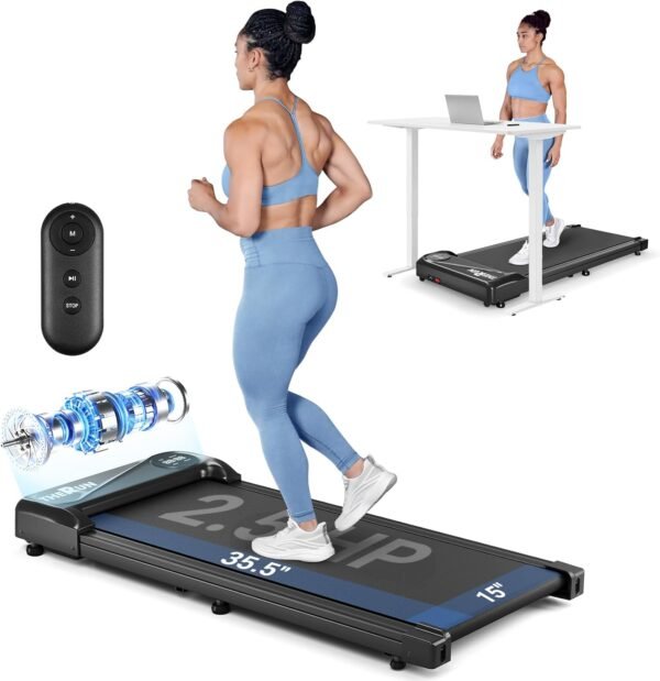 THERUN Walking Pad Treadmill Under Desk, Portable Mini Treadmill for Home/Office, Walking Pad Treadmill 2.5HP, Walking Jogging Machine with 265 lbs Weight Capacity Remote Control LED Display - Image 2