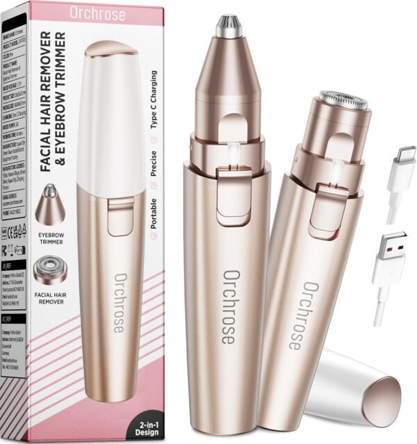 Rechargeable Facial Hair Remover for Women: 2-in-1 Device for Shaping Eyebrows and Removing Face Peach Fuzz(Rose Gold) - Image 2