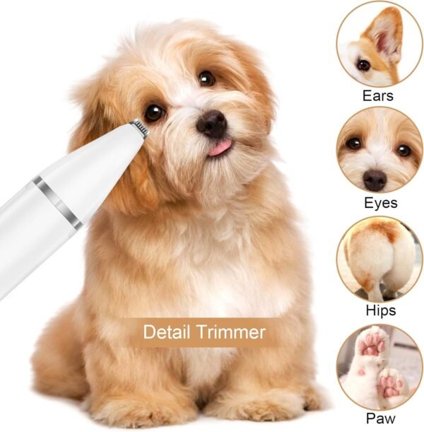 Dog Clippers Grooming Kit, 4 in 1 Cordless Dog Hair Trimmer Pet Grooming Kit Low Noise, Waterproof and Washable, Rechargeable Pet Trimmer Set for Small Dogs & Cats, Paws, Ears, Face, Rump - Image 6