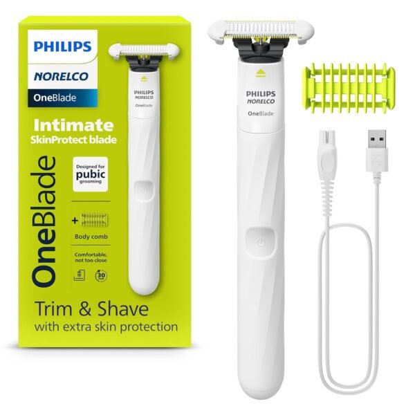 Philips Norelco OneBlade Intimate, Designed for Pubic Grooming, Trim & Shave with Extra Skin Protection, Model QP1924/70 - Image 2