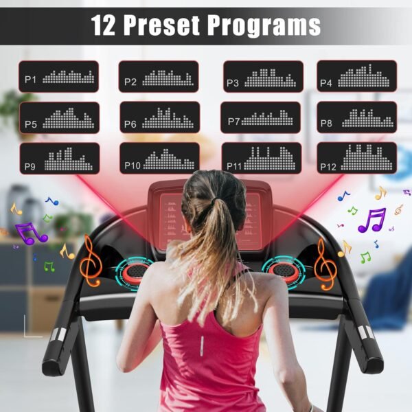 GYMAX Foldable Treadmill, 2.25HP Folding Treadmill with LED Monitor, 12 Preset Programs, APP Control, Blue Tooth Speaker & Pulse Sensor, Portable Compact Small Treadmill for Apartment/Home/Gym - Image 3