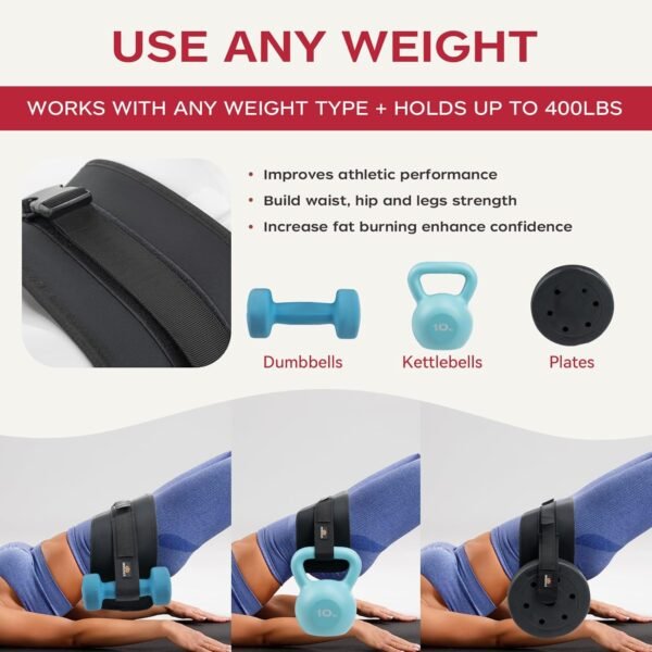 INDEEMAX Hip Thrust Belt, Booty Trainer for Women Men, Portable Exercise Hip Thrust Pad for Dumbbells Kettlebells Weights Plates, Adjustable Glute Workout Equipment Band for Home Gym - Image 4