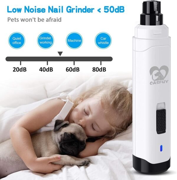 Casfuy Dog Nail Grinder Upgraded - Professional 2-Speed Electric Rechargeable Pet Nail Trimmer Painless Paws Grooming & Smoothing for Small Medium Large Dogs & Cats (White) - Image 5