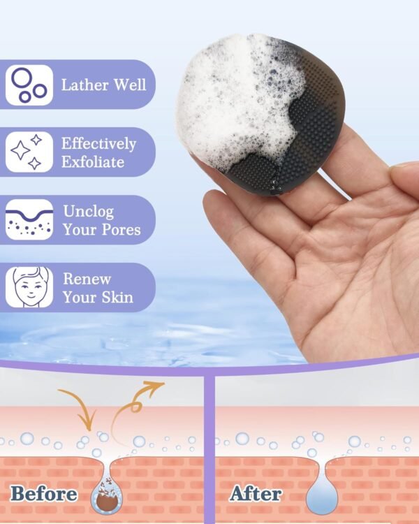 Manmihealth Soft Silicone Face Scrubber Exfoliator 2 Pack,Silicone Handheld Manual Facial Cleansing Brush, Face Washing Pad for Pore Cleansing Blackhead Removing Massaging(Black+Gray) - Image 4