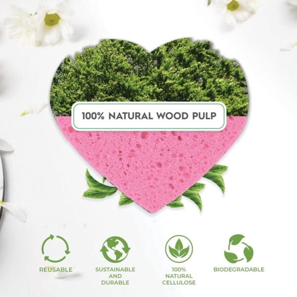60-Count Compressed Facial Sponges, 100% Natural Cosmetic Spa Sponges for Facial Cleansing, Exfoliating Mask (Pink Heart) - Image 7