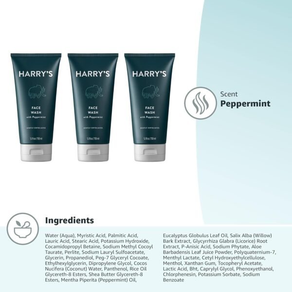 Harry's Exfoliating Face Wash for Men, Gentle Facial Skin Care Products with Volcanic Rock Exfoliant, Dermatologist Tested, 5.1 Fl. Oz, 3 Pack - Image 11