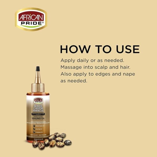 African Pride Black Castor Miracle Hair & Scalp Sealing Oil - Locks in Moisture & Soothes, Contains Black Castor/Tea Tree/Soybean Oil, 6 oz - Image 3