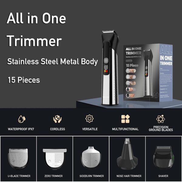 Beard Trimmer for Men, Waterproof Electric Razor, Face, Body, Ear, Nose, Hair and Mustache Trimmer and Hair Clipper, 15 Piece Rechargeable Mens Grooming Kit, Gifts for Him - Image 3
