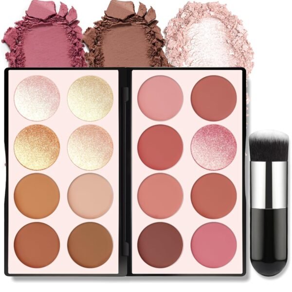 16 Colors Blush Contour Highlighter Makeup Palette, All-in-One Shimmer Silky Matte Mineral Blush Powder Palette, Face Sculpting Bronzer Blusher Illuminator Palette for a Natural Glowing - Image 2