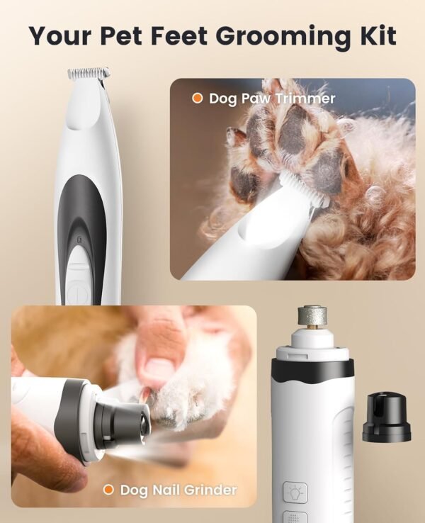 oneisall Low Noise Dog Paw Trimmer Nail Grinder with LED Light 35dB Dog Grooming Kit Paw Trimmer 20 mm Widen Blade Cordless Electric Hair Clippers for Ears, Face, Rump - Image 3