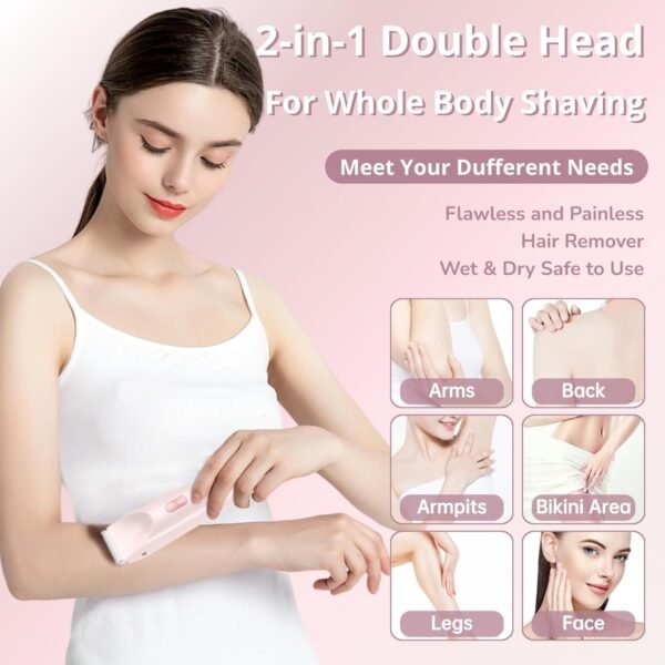 Bikini Trimmer for Women, 2 in 1 Dual-Head Electric Body Hair Trimmer Shaver for Women's Grooming, Waterproof Wet & Dry Pubic Hair Trimmer for Women Legs Bikini Underarms Hair Painless Remove - Image 3