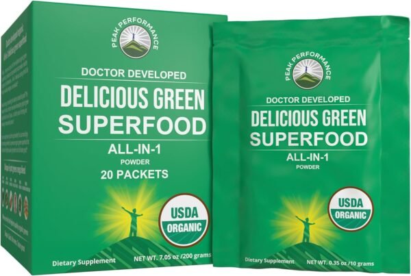 Peak Performance Organic Greens Superfood Powder Single Serve Travel Packets. Best Tasting Organic Green Juice Super Food with 25+ All Natural Ingredients for Max Energy. (20 Pack) - Image 2