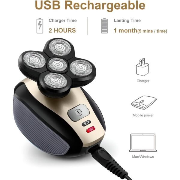 Bald Shavers for Men - Telfun Upgrade 5-in-1 Electric Head Shavers for Bald Men, 100% Waterproof Cordless Razor, Wet/Dry Shaving, 5 Dual Track Heads, Mess-Free Hair Capture - Image 7