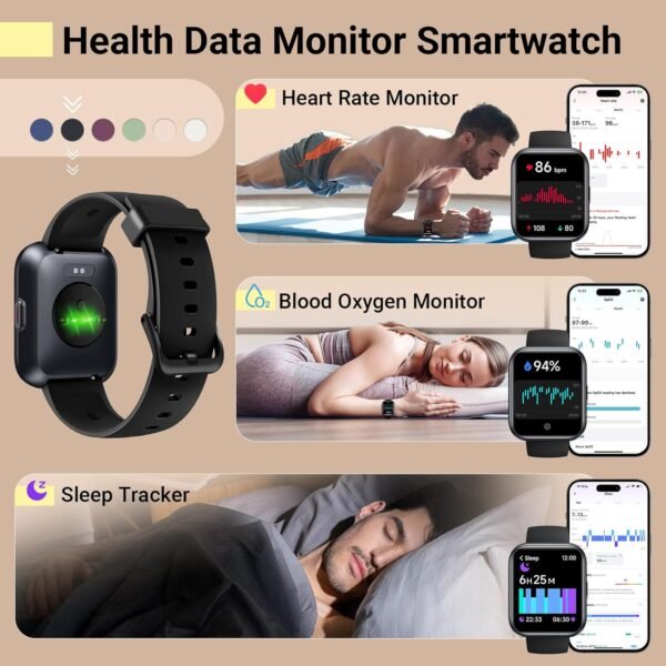 Smartwatch for Women/Men, Compatible with Android & iPhone, 1.8'' Fitness Tracker Watch with Alexa, Call & Notification Alerts, Heart Rate & Sleep Monitor, 120 Sports Modes, Waterproof Smart Watch - Image 5