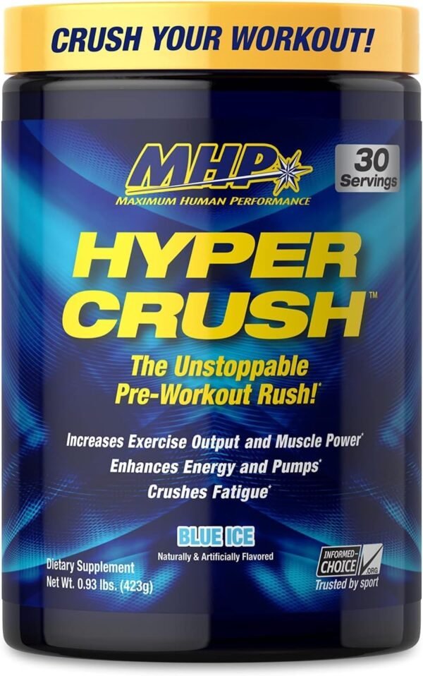 Maximum Human Performance MHP HYPER CRUSH Pre Workout energy drink creatine beta alanine nitric oxide pump citrulline AKG 30 Servings, Blue Ice, 14.88 Ounce - Image 5