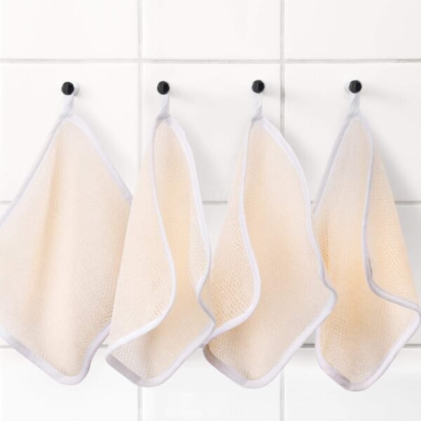 Tatuo 5 Pcs Exfoliating Face and Body Wash Cloths Towel Weave Bath Exfoliating Scrub Massage Bath Cloth for Women and Men, 10.63 x 9.05 Inch(Beige Edge) - Image 7