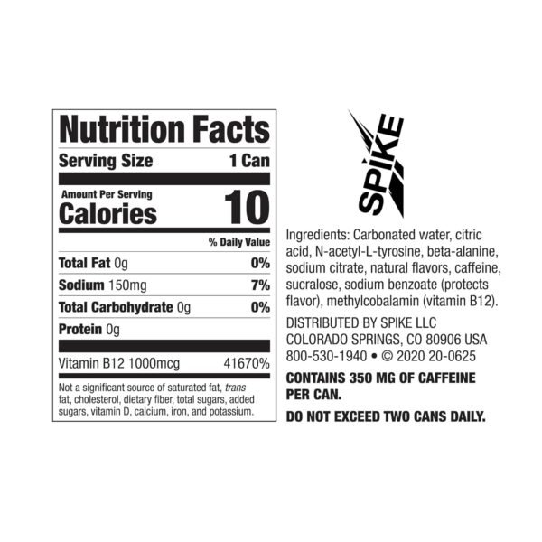 Spike Hardcore Energy Drink - N-Acetyl-L-Tyrosine (NALT), Beta-Alanine, Caffeine, B12-16 Fl Oz (Pack of 12, Original, Sugar-Free) - Image 3