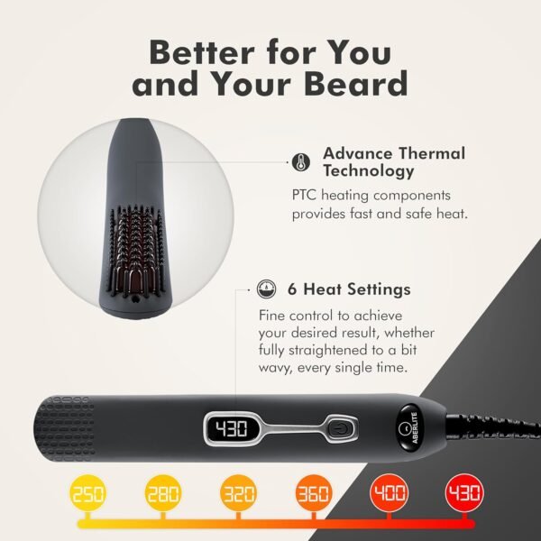 Aberlite EDC - Premium Beard Straightener Brush - Professional Heated Straightening Comb and Grooming Kit for Men (Gray) - Image 3