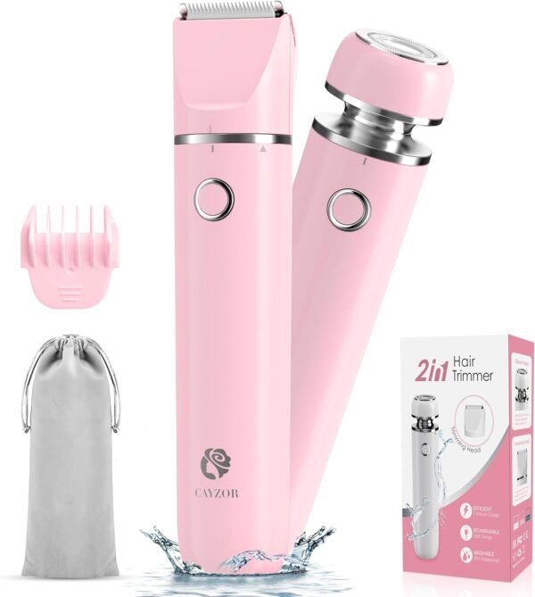 Bikini Trimmer and Shaver Kit for Women - 2-in-1 Wet/Dry Electric Body Hair Trimmer Facial Hair Removal Cordless Waterproof Bikini Shaver Razor for Face Lip Chin Pubic Underarm Legs - Image 2