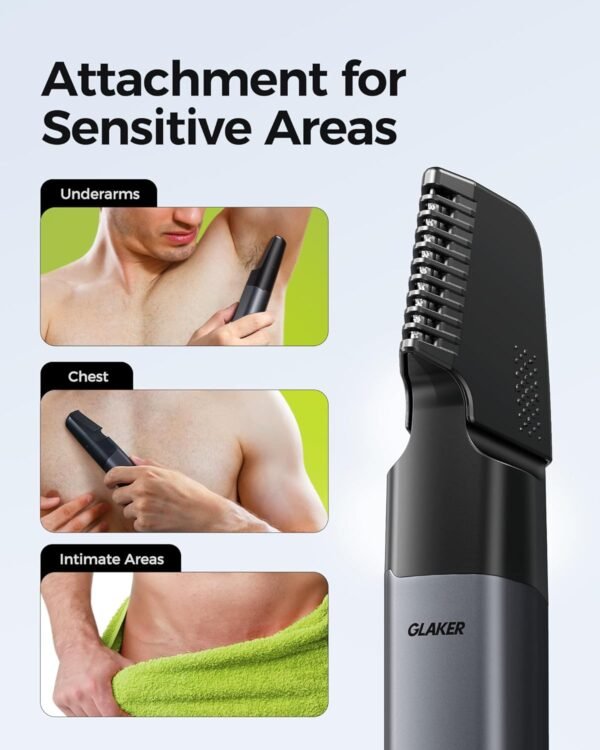 GLAKER Beard Trimmer for Men,Cordless Hair Trimmer,Electric Razor with Interchangeable Magnetic Attachments for Hair Body Facial Trimming,6 in 1 Men Gromming Kit with Storage Bag and Beard Bib Apron - Image 5