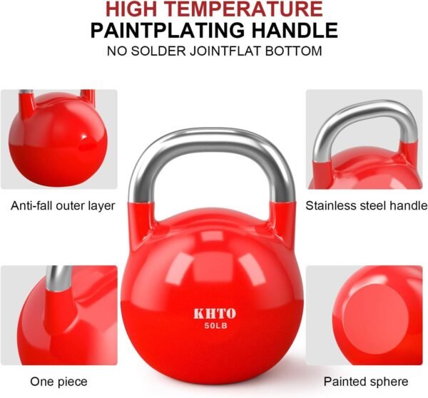 KHTO Kettle Bells – Competition Kettlebell 50 LB – Professional Grade Kettlebell for Fitness, Weightlifting, Core Training – Durable and Strong Design – 10-50 LB Color-Coded Collection - Image 5